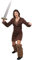 WOMENS VIKING WARRIOR FANCY DRESS COSTUME - BROWN TUNIC WITH FAUX FUR COLLAR + FAUX FUR ARM COVERS AND BOOT COVERS + 29.5/75CM PLASTIC SWORD - SIZE: MEDIUM