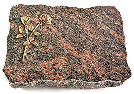 Wilhelmy Grabmale Grabplatte, Grabstein, Grabkissen, Urnengrabstein, Liegegrabstein Modell Pure 40 x 30 x 5 cm Himalaya-Granit, poliert inkl. Gravur (Bronze-Ornament Rose 10)