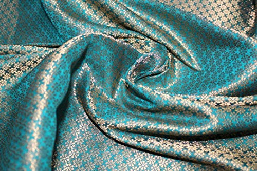 The Yard Brokatstoff, Motiv: Eisvogelblau x Metallic-Gold, BRO426 [6]