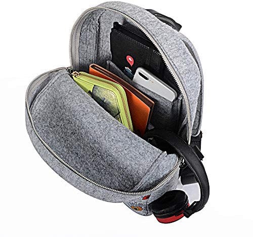 Biggdesign Faces Mini Rucksack aus Filz, Geräumiger Schulrucksack, Tagesrucksack, Für Jeden Anlass, Uni, Arbeit, Wandern, Reise, Unisex, Grau