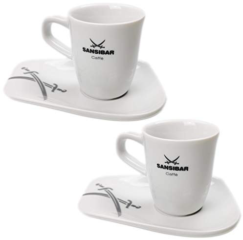 2-teilig Sansibar Espressotassen/Mokkatassen Set aus Porzellan, dickwandig mit Untertassen, Mokka Espresso Tassen (2er Set Espressotassen, 75 ml)