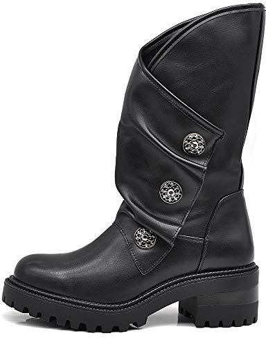 IF Fashion Scarpe da Donna Stivali Stivaletti Biker Fibbie Anfibi al Polpaccio con Fibbie Bottoni Medaglie 20579 Nero N.40