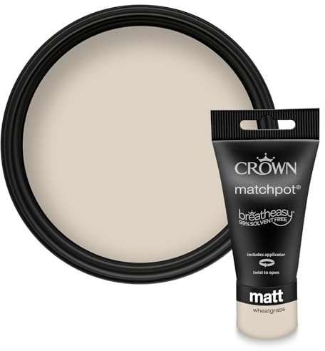 Crown WALLS & CEILINGS Golden Beige Matt Paint Tester Pot - Sample 40ml | Try Wheatgrass before you buy. See the true colour on your wall, in your own light. Low VOC, low odour, breatheasy
