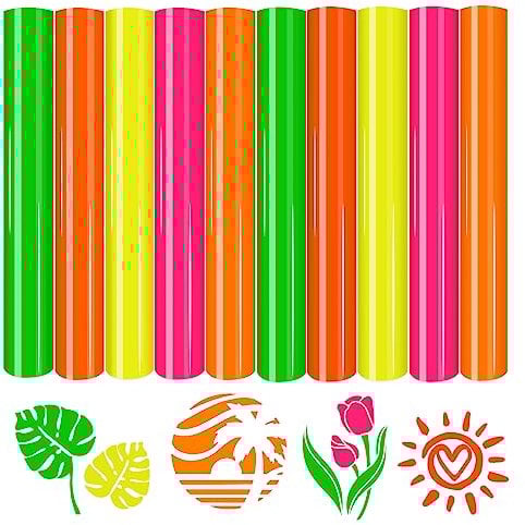 Tintnut Neon PU HTV for T-Shirt 12 x 10 10 Sheets 5 Assorted Color Iron on Vinyl Heat Transfer Vinyl Bundle Easy to Weed HTV Vinyl for DIY T-Shirts htv
