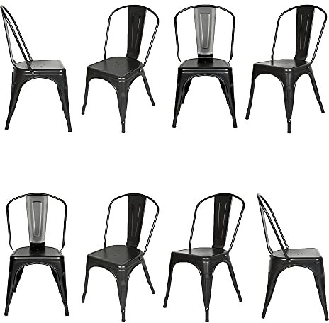 XUANYU Stapelstuhl 8er Set Gartenhocker Set wasserdicht und rostfrei Stapelbarer Metallstuhl Eisenhocker mit Abnehmbarer Rückenlehne (Schwarz)