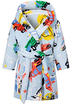 Baogaier Boys Dressing Gown Kids Bathrobe Hooded Flannel Bath Robe with Hood Lightweight Pyjama Cars Blue Animal Pattern Nightwear Sleepwear Unisex Age 2-3 years
