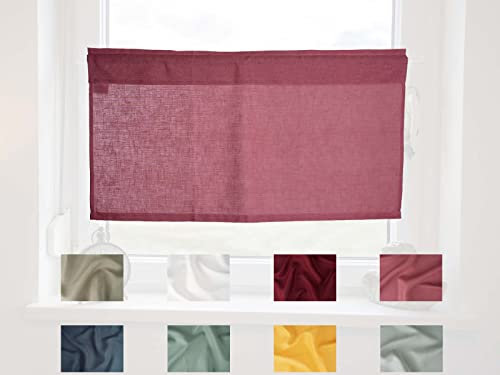 beties Leinen Scheibengardine ca. 45x85 cm Bistrogardine 100% Leinen im Landhausstil mit Tunnelzug Landhaus Kurzgardine Küche Vorhang (Rose´de Provence)