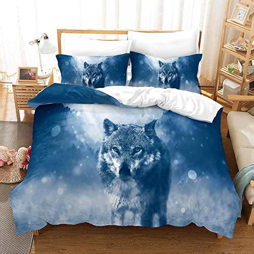 TXZSTGB 3D-gedruckte Bettwäsche, Bettbezug, Cooler Wolf, Bettbezug für Erwachsene, Teenager, Kinderbettwäsche (Einzelgröße 135 x 200 cm, 1 Bettbezug + 1 Kissenbezug)