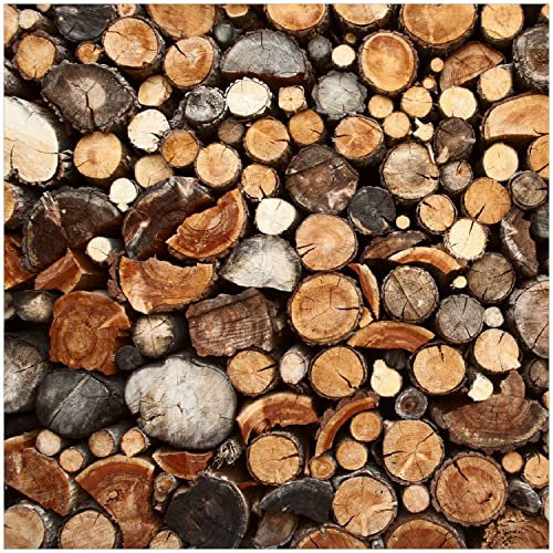 Wallario Glasbild Dunkler Holzstapel rund - 30 x 30 cm Wandbilder Glas in Premium-Qualität: Brillante Farben, freischwebende Optik