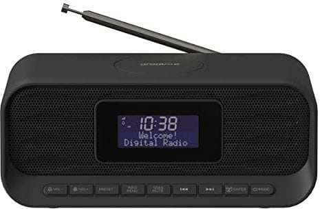 Groov-e Zeus DAB & FM Clock Radio - Dual System Alarm Clock with Bluetooth Connectivity, Wireless Charging, & USB Charging Port - LCD Display - Mains Operated - 60 Preset Stations - Black