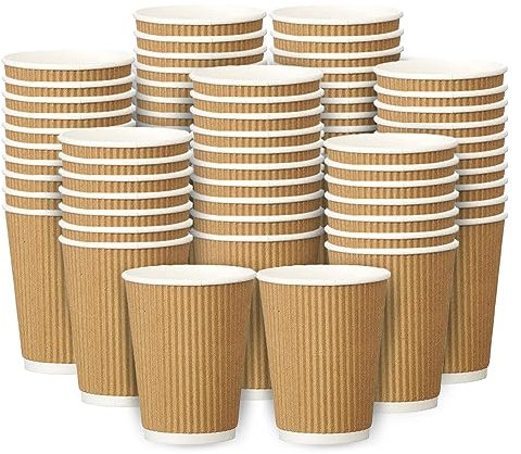 Zuvo Ripple Takeaway Paper Coffee Cups [30 Cups - 8 OZ] Best for Coffee Cups Hot Drinks - NO LIDS, Brown