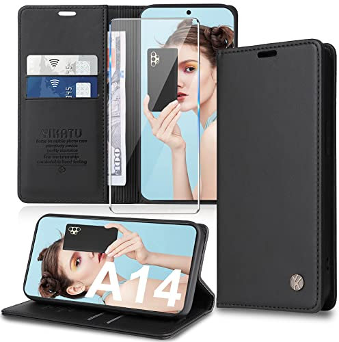 Handyhülle für Samsung Galaxy A14 5G Hülle [mit Schutzfolie] [Premium PU Leder] Klapphülle Ständer Kartenfach Magnetic Flip Case Cover Etui Tasche Schutzhülle für Samsung A14 5G