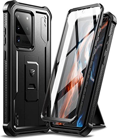 Dexnor Coque pour Samsung Galaxy S20 Ultra, avec Protecteur d'écran intégré Armure de qualité Militaire Heavy Duty 360 Full Body Housse de Protection Antichoc avec Support - Noir