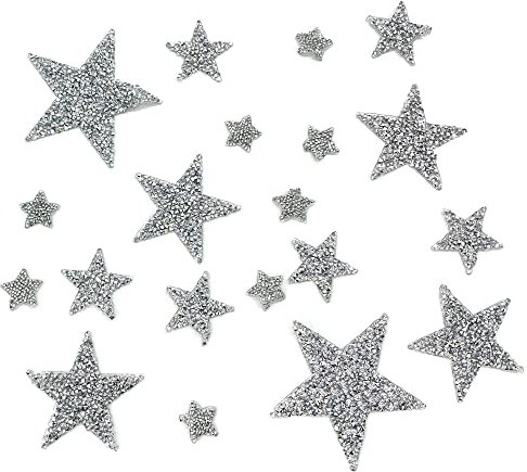 DHER Flicken zum aufbügeln Aufbügler Flicken Aufbügeln Gemischt Bügelflicken 20 Stück Pentagramm Aufbügelflicken Sternmuster Aufbügelflicken Schuhe und Hüte Stoffaufnäher Taschen Kleidung (Silber)