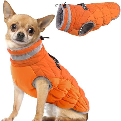 Hjumarayan Hundemantel für Kleine Mittelgroße Grosse Hunde, Hundemantel Winter Warme Hundejacke Wintermantel Hund Wasserdicht Hunde Mantel Gefüttert, Chihuahua Kleidung Winter (Orange XS)