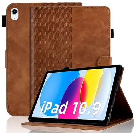 Vkooer Custodia for iPad 10 Generazione 2022, iPad 10,9 Pollici Cover Custodia Pelle PU Leggero Flip Tasca Case con Supporto Funzione Visione Multiangolare, Marrone