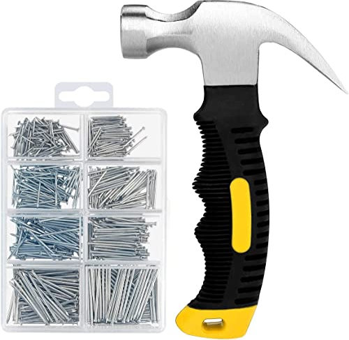Kit Assortito di 560 Chiodi per Appendere Immagini e Martello da 325 g - Set Mini Martello Con Ferramenta, 280 Chiodi da Parete e 280 di Finitura