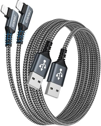 GIANAC iPhone Charger Cable 2M 2Pack, Lightning Cable 90 Degree iPhone Charger Cable Nylon Braided iPhone Charger for iPhone 14 13 12 11 Pro Max XR XS X 8 7 6s Plus 5s iPad and More