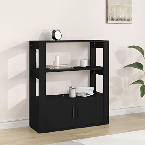 FIRBNUS 80x30x90 cm Bücherschranks mit Ablage und Türen Beistellschrank Schubladenschrank Lowboard Lagerschrank Schwarz Sideboard Wohnzimmer TV Schrank Aufbewahrungskommode Holzwerkstoff