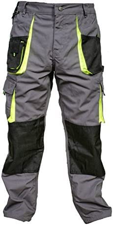 Juicy Trendz Men’s Work Pants – Durable Utility & Safety Work Trousers with Multiple Tool Pockets, Cordura Reinforced Knee Pad Pockets, Hi Vis Work Trousers for Men Grey