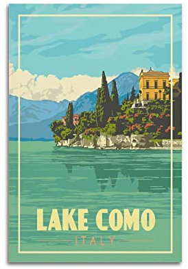 YIBIN Vintage-Reiseposter Lake Como, Poster, dekoratives Gemälde, Leinwand, Wandposter und Kunstbild, modernes Familien-Schlafzimmer, Dekoration, Poster, 20 x 30 cm