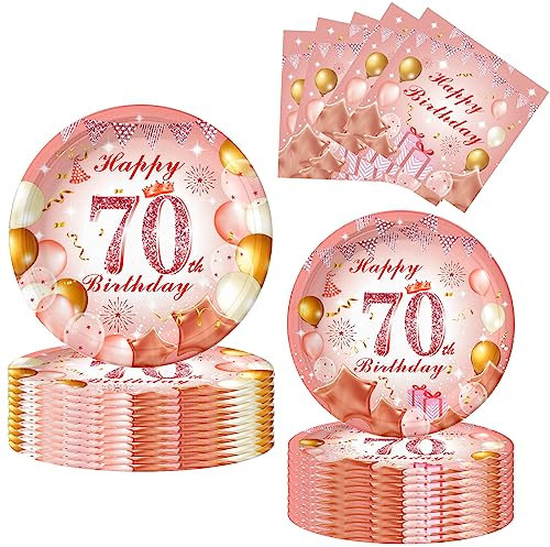 POPOYU 52 Stück 40 Geburtstag Party Geschirr,Deko 40. Geburtstag Frauen,Servietten 40Geburtstag Rosegold,Pappteller 40Geburtstag Rosegold,Servietten für Frauen Geburtstagsfeier Dekor
