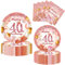 Juego de 52 platos y servilletas de papel para 40 años, color oro rosa, 16 invitados, color rosa y dorado, para fiesta de 40 cumpleaños, vajilla y servilletas para mujeres, regalos de 40 cumpleaños,