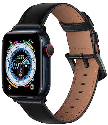 VULKIT Bracelet en cuir vintage compatible avec Montre Connectée 38 mm, 40 mm, 41 mm, 42 mm, 44 mm, 45 mm, 49 mm pour homme et femme