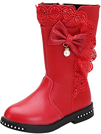OBiQuzz Stivaletti da equitazione per bambini e bambine, 35, eleganti, rosa, alla moda, a mezza lunghezza, invernali, comodi stivali invernali, Colore: rosso, 31 EU