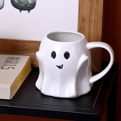 Ghost-Coffee Mu G, Tasse Fantôme en Céramique Fantôme d'halloween, Tasses Dessin Animé Mignon, Tasse en Forme Fantôme Blanc Cadeau Nouveauté d'halloween pour Votre Bien-aimé, 440 L