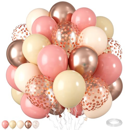 Ballons roses, ballons de 12 pouces rétro rose métallisé chrome or rose sable blanc ballons nus pour mariée, baby shower, filles, bohème, décorations d'anniversaire et de mariage