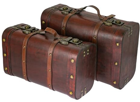 HMF 6412700 Schatztruhe aus Holz, Vintage Koffer | 2er Set | Versch. Größen | Peru