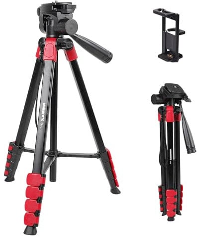 CAMBOFOTO Treppiede per Fotocamera 172CM, Treppiede Leggero per Smartphone, Treppiede in Alluminio con Morsetto e Borsa da Trasporto, Compatibile con Tablet, Smartphone, Fotocamere DSLR