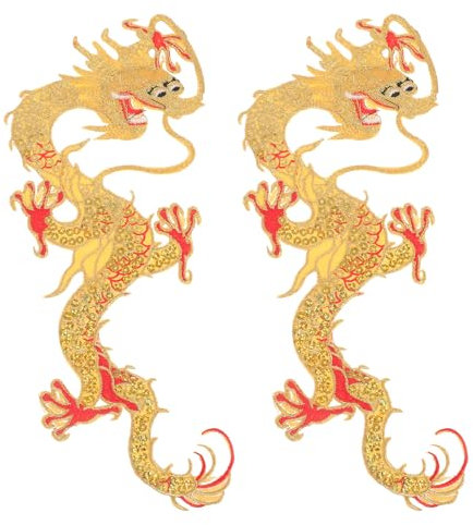NUOBESTY 2pcs Dragon Embroidery Patches Dragon Embroidered Appliques Chinese Dragon Iron on Patches Dragon Sew on Patches for DIY Chinese Dragon Costume Jeans Jackets Clothing Bags