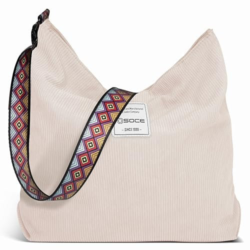 OSOCE Damen Cord Tasche Umhängetasche Groß Canvas Handtasche Shopper Tasche Casual Schultertasche Perfekt Schule Reisen Einkauf