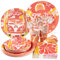 SUNBEAUTY 80 Stück Boho Geburtstag Partygeschirr Pappteller Kindergeburtstag einschließlich Pappbecher Servietten Strohhalme Pappteller für Hochzeiten Babypartys Geburtstag Dekoration(16 Gäste)