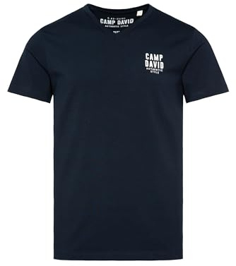 Camp David Herren Basic T-Shirt V-Neck mit Logo Print