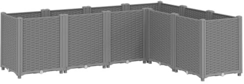 vidaXL Pflanzkübel, Blumenkübel Rattan-Optik, Pflanzkasten Blumenkasten für Garten Terrasse, Hochbeet Blumenbeet Pflanzbeet L-Form, Hellgrau PP
