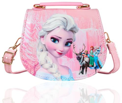 Eiskönigin Kinderhandtasche, Eiskönigin Kinder Umhängetasche, Elsa Tasche Kinder Mädchen, Süße mädchen-umhängetasche, Frozen Cartoon-Umhängetasche mit Verstellbarem Gurt, Geschenke Für Kinder (Rosa)