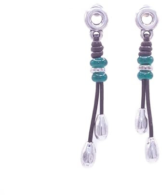 NILUXE DESIGN - Pendientes Mujer Plata - Pendientes de Cuero Estilo Boho Hippie - Bañados en Plata Largos Colgantes y Cristal Checo de Colores - Cómodos y Ligeros- Ideal para Regalar(Verde oscuro)
