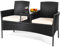 LIFEZEAL Rattan Gartenbank mit Tisch, Gartensessel Gartensofa für 2 Personen, Doppelbank mit Glastisch, 2-Sitzer Bank mit Kissen, Sitzbank Gartensitzbank für Balkon, Terrasse (Weiß1)