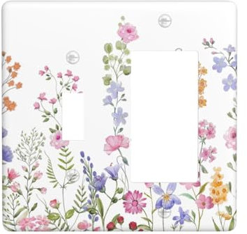 Colorful Vintage Floral Wild Flower 2 Gang Single Toggle/Rocker Combination Light Switch Cover Decorative Combo Wall Plate Electrical Faceplate