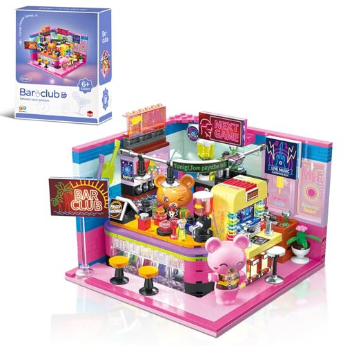 Hallisun Friends Haus Baustein Set, City Bar Club Mini Block Modellbausatz, DIY Modular Kneipe Straßenansicht Konstruktions Spielzeug, Geschenkidee für Kinder Jungen und Mädchen ab 6 Jahren 602 Stück
