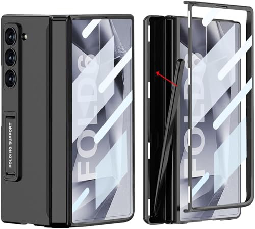 NATNAV Coque pour Samsung Galaxy Z Fold 6 [Porte-Stylo et béquille cachés intégrés] [Protecteur d'écran] [Protecteur de charnière magnétique] Coque de Protection Antichoc Tout Compris (Noir)