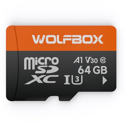 WOLFBOX 64 GB microSD-Karte, bis zu 100 MB/s, U3 A1 V30 Hochgeschwindigkeitsübertragung, unterstützt 4K UHD-Videoaufnahme, geeignet für X5 / X3 / X3 Pro / G900PRO Dashcams