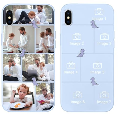 Yoedge Personalised Phone Case for iPhone X/XS 5.8 inch, Custom Photo Design Flexible Soft Silicone Customized Rubber Shockproof Cover, Personalize with 7 Image Collage for Girls Women, Purple
