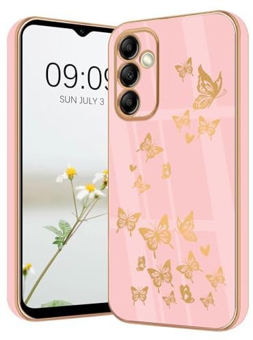 Lonrapa Cover per Samsung Galaxy A35 5G Custodia Farfalla Amore Cuore Motivo Disegni Cover Placcatura Specchio Morbido Case Antiurto Protettiva Custodie per Cellulare Silicone per Galaxy A35 5G - Rosa