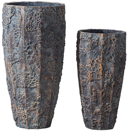 Yundu Set di 2 vasi per piante in cemento alti 43,2 e 55,9 cm. Vasi da fiori con foro di drenaggio. Fioriere alte per piante da interno, grandi fioriere per piante da esterno, come giardino, patio e