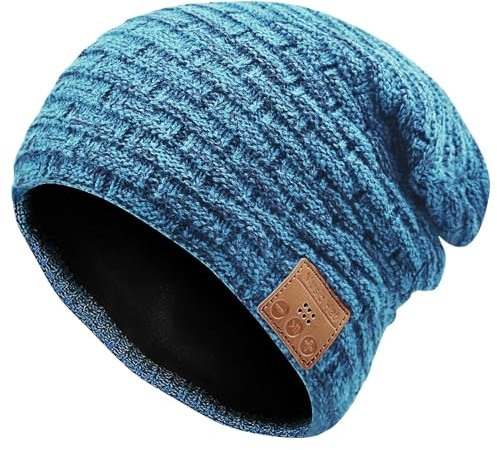 COTOP Mütze Bluetooth Herren, Winter Beanie mit Kopfhörer, Warme Fleece Strickmütze für Ski, Laufen, HD-Musik Hut, Geschenk Männer Damen in Weihnachten (Blau)