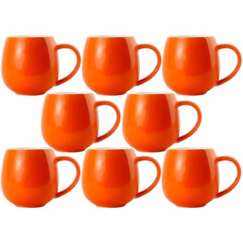 myGrtfam Ceramic Coffee Mugs Set of 8 for Latte Cappuccino Stoneware Cup Ice Cream Hot Chocolate 12oz Round Orange